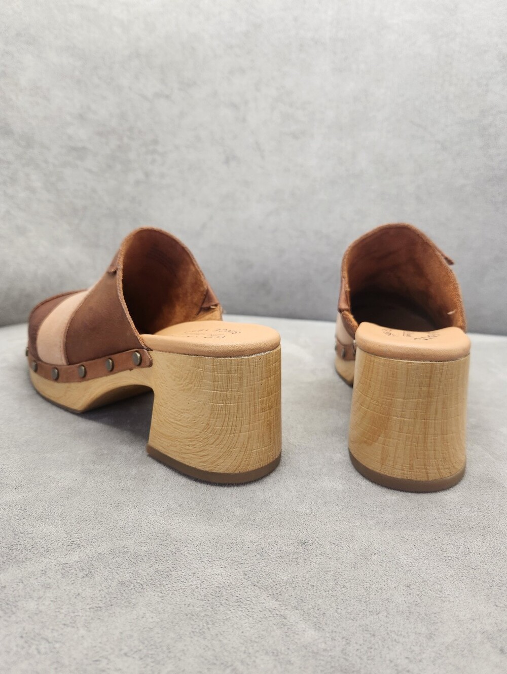 Kork-Ease Clogs 7 Brown Tan Leather Tay Patchwork Mules Scandinavian New $160 - Picture 13 of 16